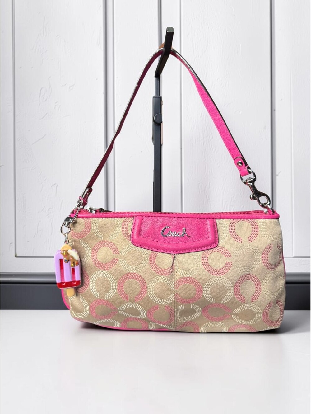 Coach Ashley Dotted Op Art Large Wristlet + Popsicle Charm